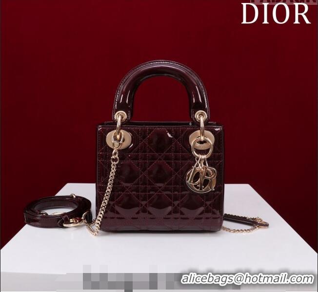 Low Price Dior Mini Lady Dior Bag in Patent Cannage Leather M0505 Burgundy 2024