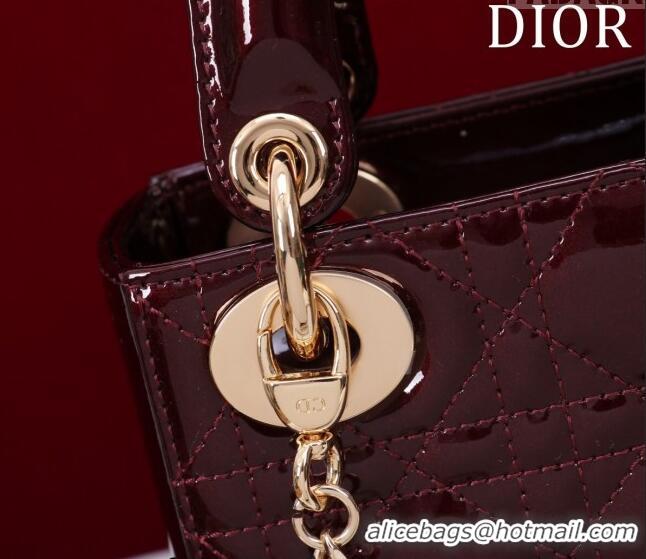 Low Price Dior Mini Lady Dior Bag in Patent Cannage Leather M0505 Burgundy 2024