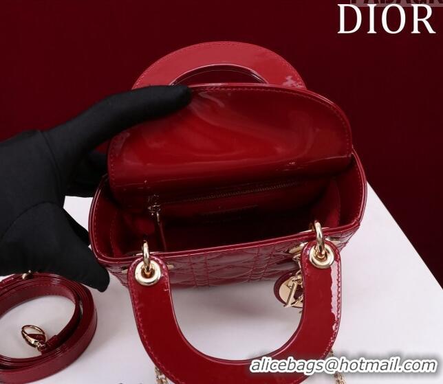 Best Product Dior Mini Lady Dior Bag in Patent Cannage Leather M0505 Red 2024