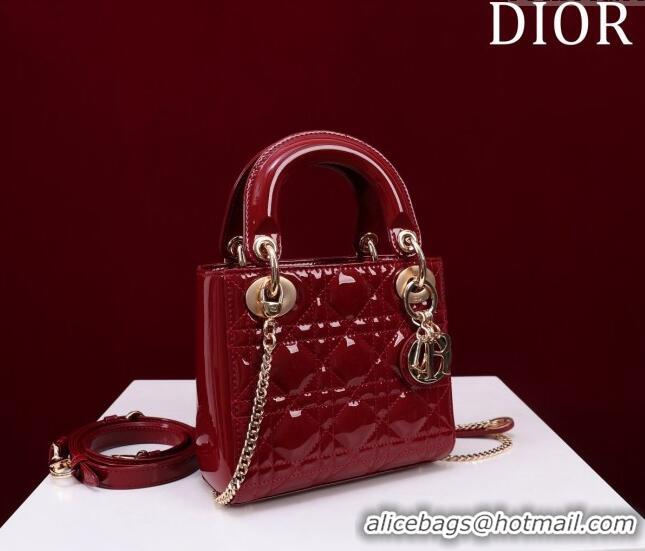 Best Product Dior Mini Lady Dior Bag in Patent Cannage Leather M0505 Red 2024