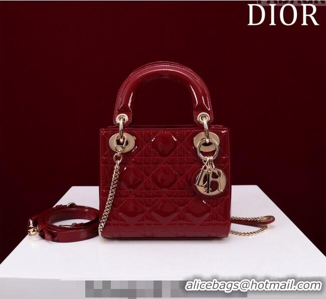 Best Product Dior Mini Lady Dior Bag in Patent Cannage Leather M0505 Red 2024