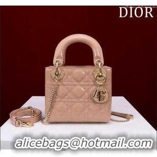 Luxurious Dior Mini Lady Dior Bag in Patent Cannage Leather M0505 Apricot 2024