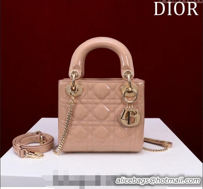 Luxurious Dior Mini Lady Dior Bag in Patent Cannage Leather M0505 Apricot 2024