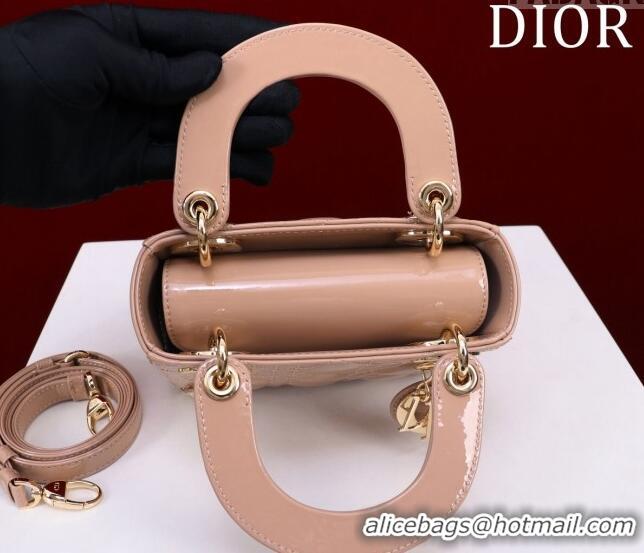 Luxurious Dior Mini Lady Dior Bag in Patent Cannage Leather M0505 Apricot 2024