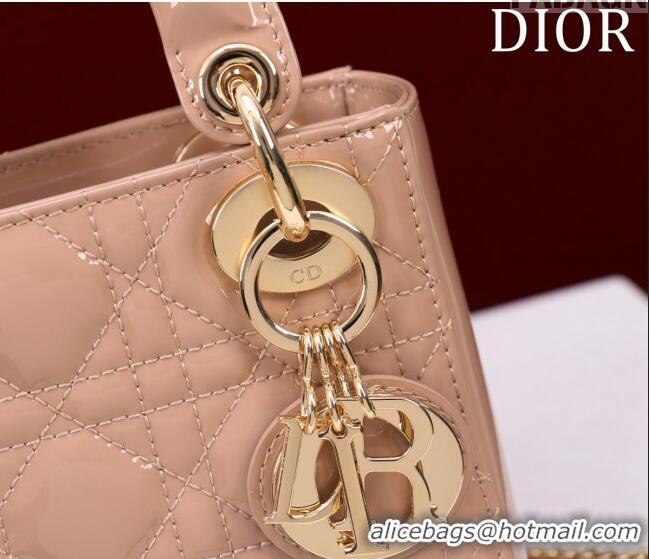 Luxurious Dior Mini Lady Dior Bag in Patent Cannage Leather M0505 Apricot 2024