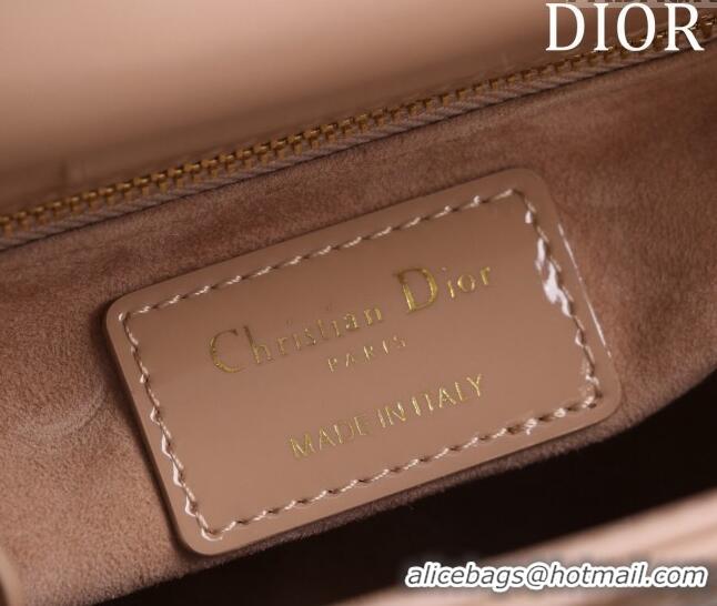 Luxurious Dior Mini Lady Dior Bag in Patent Cannage Leather M0505 Apricot 2024