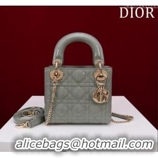 Super Quality Dior Mini Lady Dior Bag in Patent Cannage Leather M0505 Grey 2024