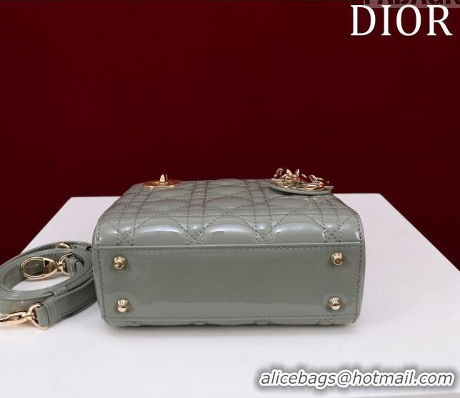 Super Quality Dior Mini Lady Dior Bag in Patent Cannage Leather M0505 Grey 2024