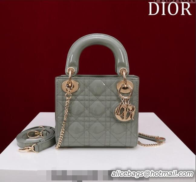 Super Quality Dior Mini Lady Dior Bag in Patent Cannage Leather M0505 Grey 2024