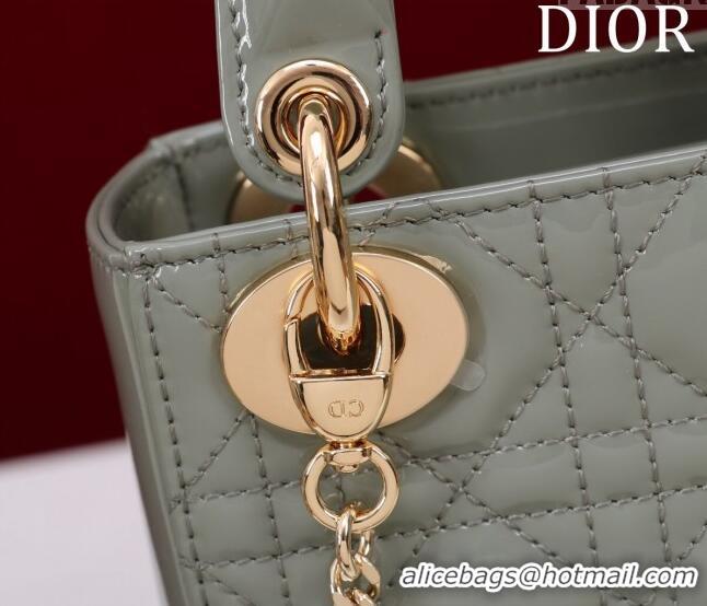 Super Quality Dior Mini Lady Dior Bag in Patent Cannage Leather M0505 Grey 2024