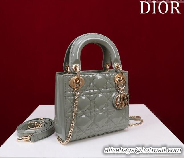 Super Quality Dior Mini Lady Dior Bag in Patent Cannage Leather M0505 Grey 2024