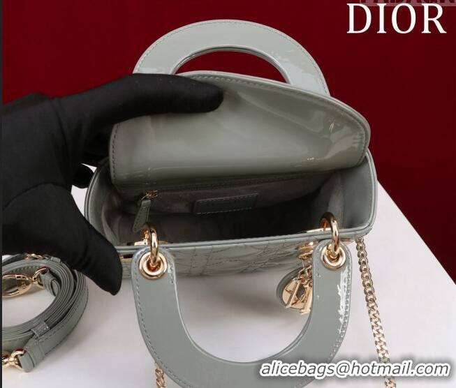 Super Quality Dior Mini Lady Dior Bag in Patent Cannage Leather M0505 Grey 2024