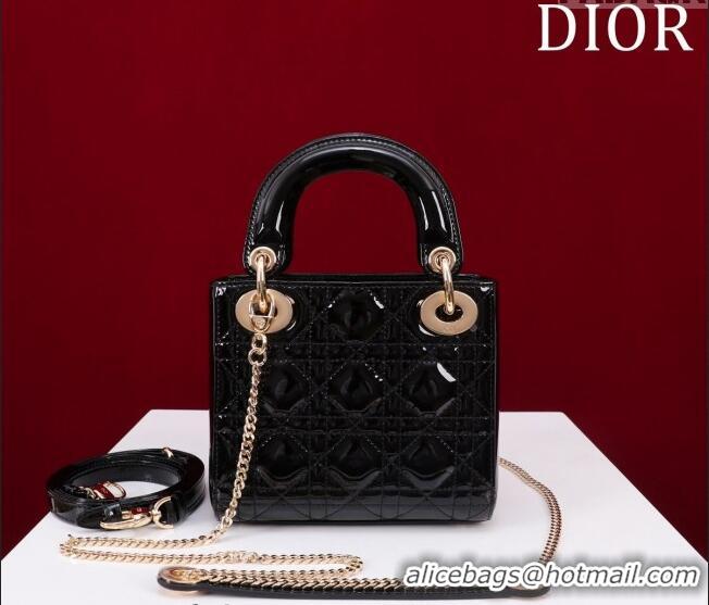 Shop Grade Dior Mini Lady Dior Bag in Patent Cannage Leather M0505 Black 2024