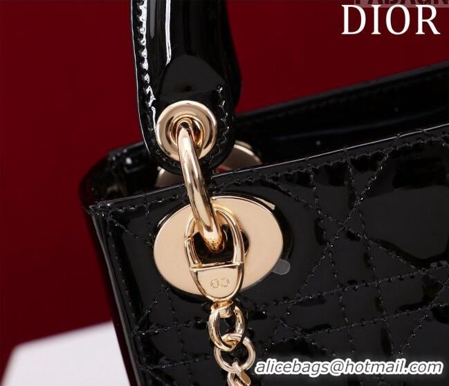 Shop Grade Dior Mini Lady Dior Bag in Patent Cannage Leather M0505 Black 2024