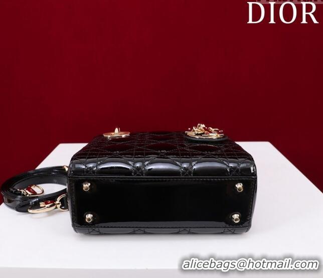 Shop Grade Dior Mini Lady Dior Bag in Patent Cannage Leather M0505 Black 2024