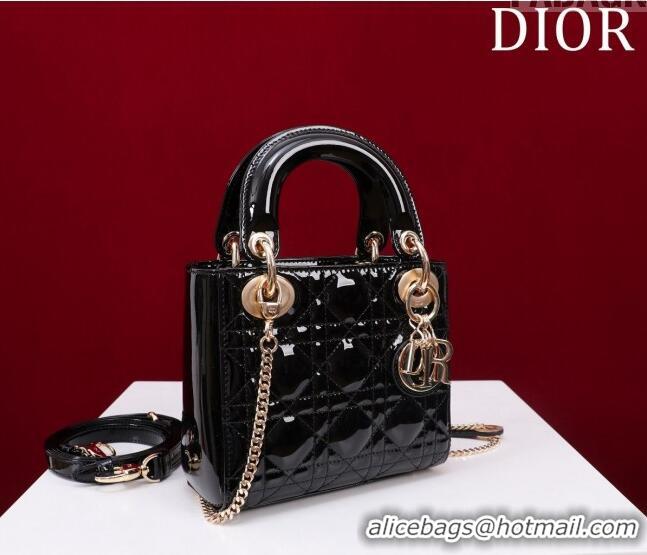 Shop Grade Dior Mini Lady Dior Bag in Patent Cannage Leather M0505 Black 2024