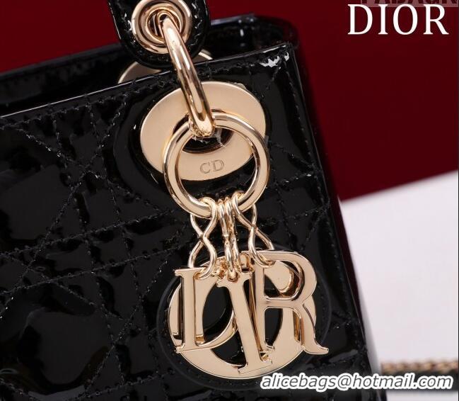 Shop Grade Dior Mini Lady Dior Bag in Patent Cannage Leather M0505 Black 2024