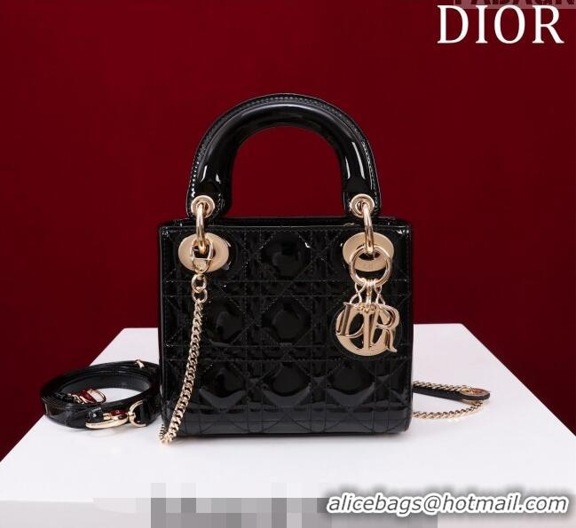 Shop Grade Dior Mini Lady Dior Bag in Patent Cannage Leather M0505 Black 2024