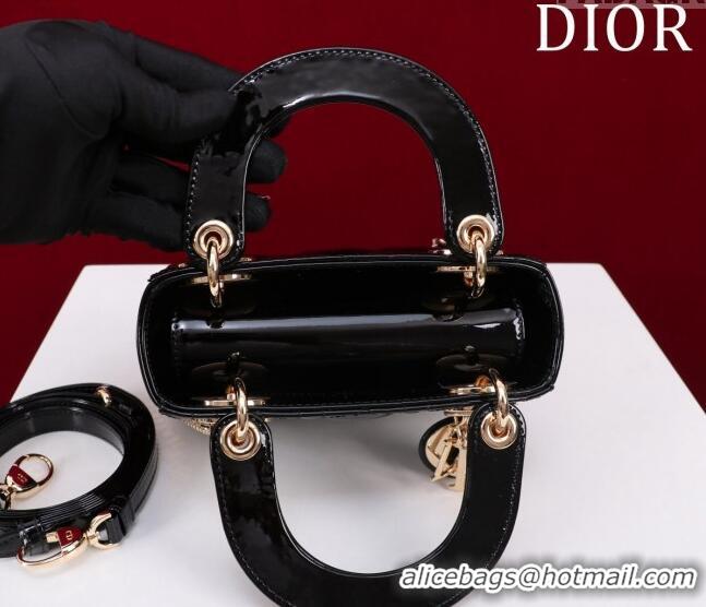 Shop Grade Dior Mini Lady Dior Bag in Patent Cannage Leather M0505 Black 2024