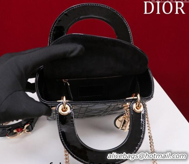 Shop Grade Dior Mini Lady Dior Bag in Patent Cannage Leather M0505 Black 2024