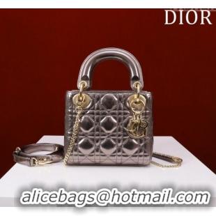 Super Quality Dior Mini Lady Dior Bag in Metallic Cannage Leather M0505 Bronze 2024