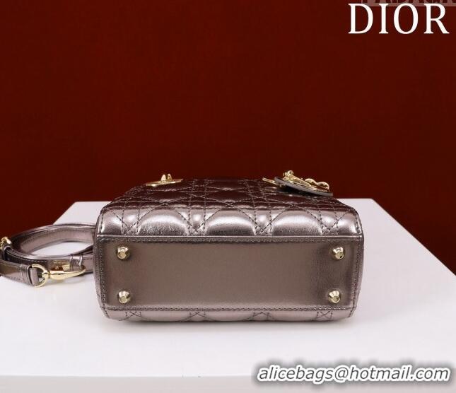 Super Quality Dior Mini Lady Dior Bag in Metallic Cannage Leather M0505 Bronze 2024