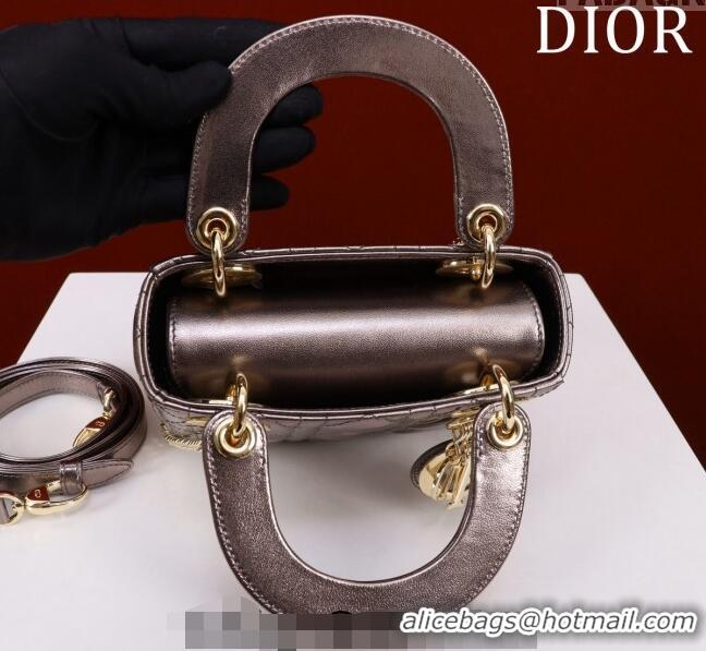 Super Quality Dior Mini Lady Dior Bag in Metallic Cannage Leather M0505 Bronze 2024