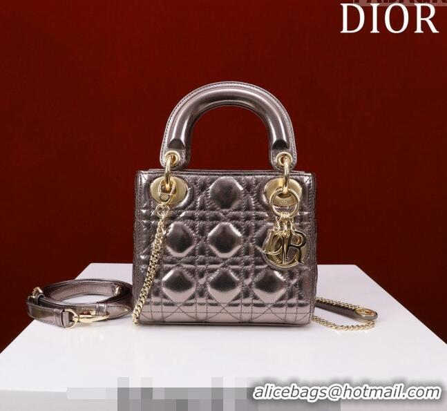 Super Quality Dior Mini Lady Dior Bag in Metallic Cannage Leather M0505 Bronze 2024