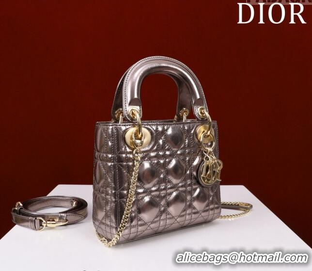 Super Quality Dior Mini Lady Dior Bag in Metallic Cannage Leather M0505 Bronze 2024