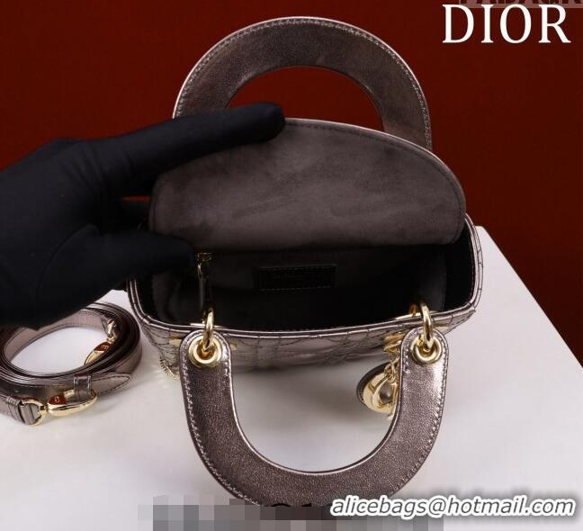 Super Quality Dior Mini Lady Dior Bag in Metallic Cannage Leather M0505 Bronze 2024