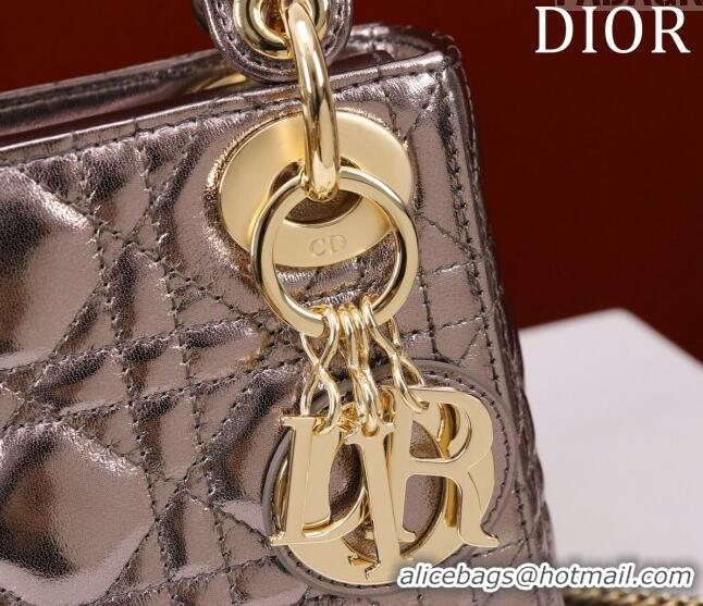 Super Quality Dior Mini Lady Dior Bag in Metallic Cannage Leather M0505 Bronze 2024