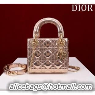 Pretty Style Dior Mini Lady Dior Bag in Metallic Cannage Leather M0505 Rose Gold 2024