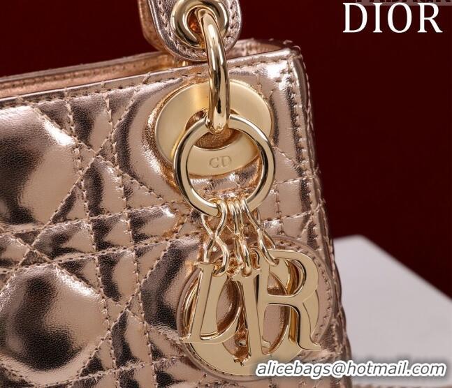 Pretty Style Dior Mini Lady Dior Bag in Metallic Cannage Leather M0505 Rose Gold 2024