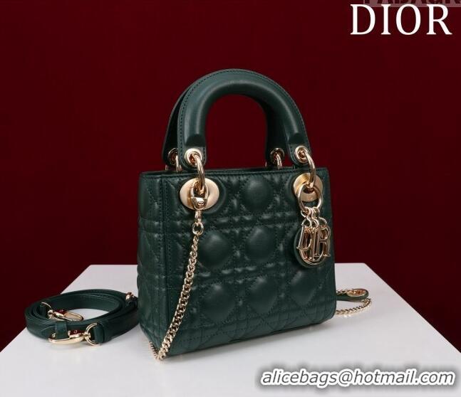 New Design Dior Mini Lady Dior Bag in Cannage Lambskin M0505 Green 2024