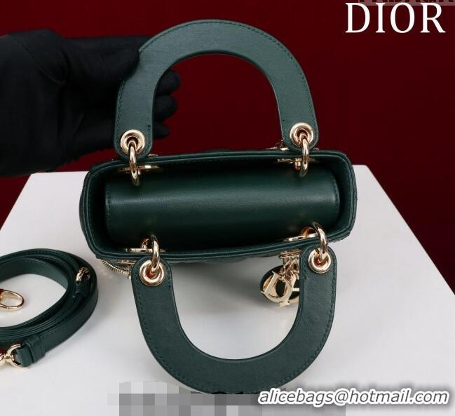 New Design Dior Mini Lady Dior Bag in Cannage Lambskin M0505 Green 2024