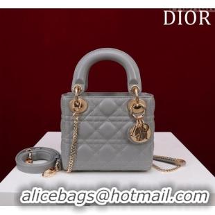 Low Price Dior Mini Lady Dior Bag in Cannage Lambskin M0505 Grey/Gold 2024