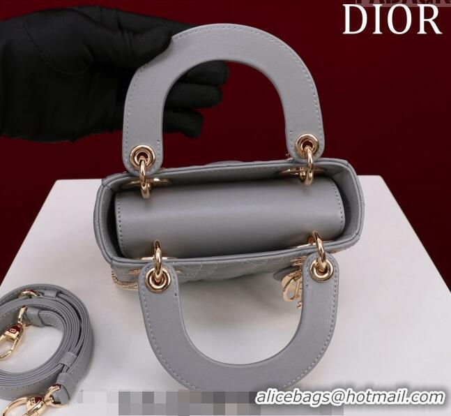 Low Price Dior Mini Lady Dior Bag in Cannage Lambskin M0505 Grey/Gold 2024