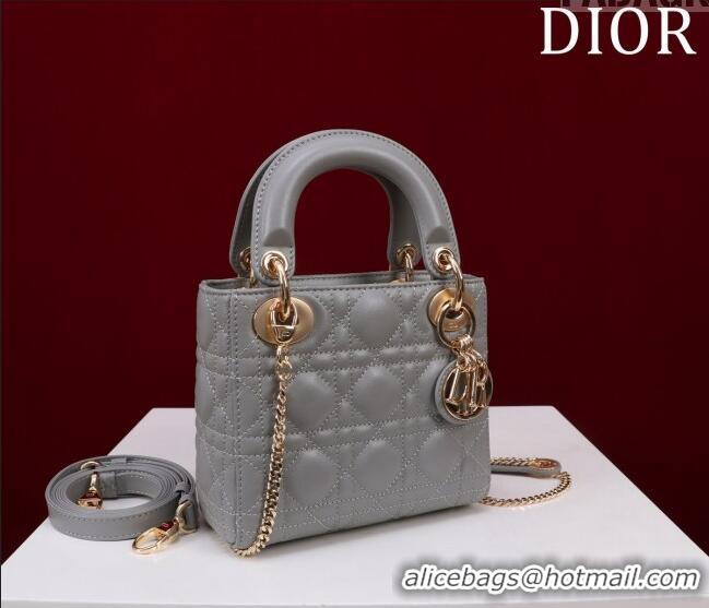 Low Price Dior Mini Lady Dior Bag in Cannage Lambskin M0505 Grey/Gold 2024