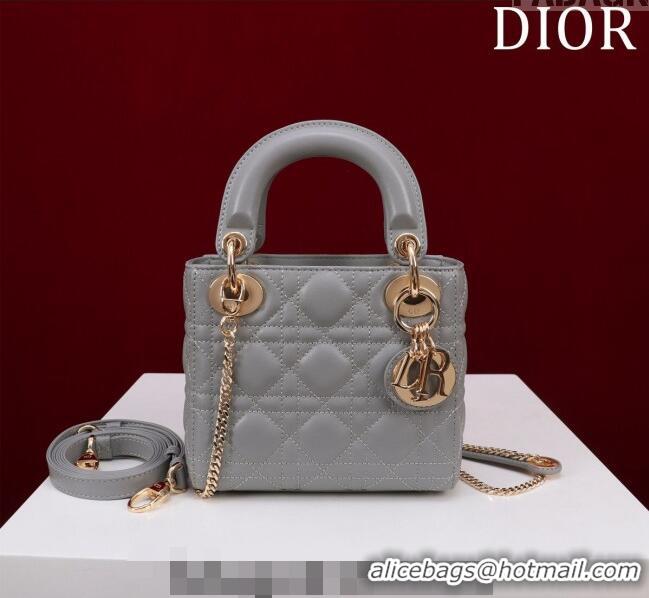 Low Price Dior Mini Lady Dior Bag in Cannage Lambskin M0505 Grey/Gold 2024