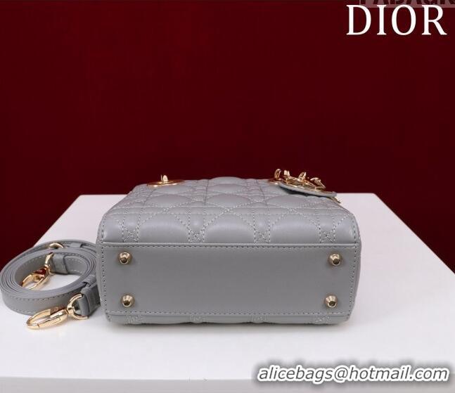 Low Price Dior Mini Lady Dior Bag in Cannage Lambskin M0505 Grey/Gold 2024