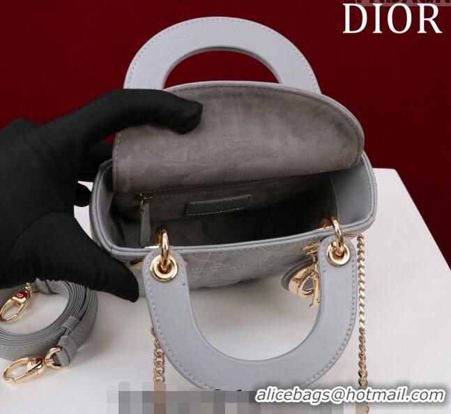 Low Price Dior Mini Lady Dior Bag in Cannage Lambskin M0505 Grey/Gold 2024