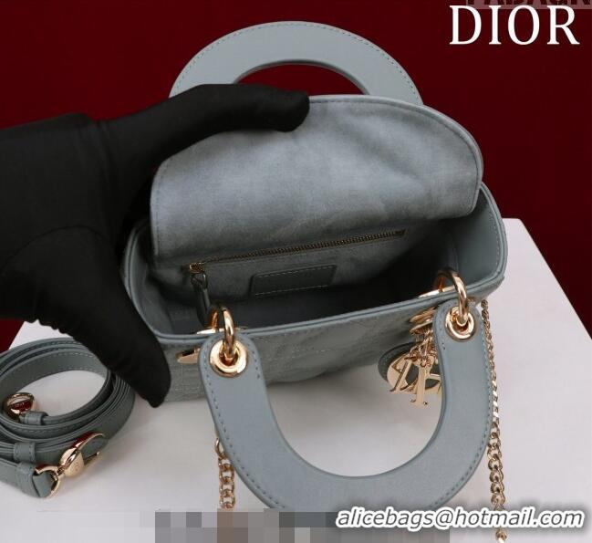 Inexpensive Dior Mini Lady Dior Bag in Cannage Lambskin M0505 Cloud Blue 2024