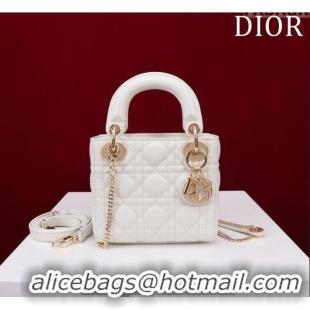 Buy Discount Dior Mini Lady Dior Bag in Cannage Lambskin M0505 White/Gold 2024