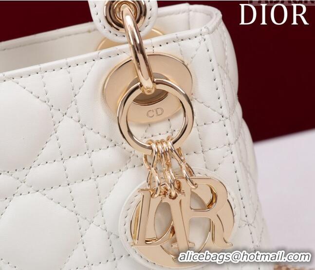 Buy Discount Dior Mini Lady Dior Bag in Cannage Lambskin M0505 White/Gold 2024