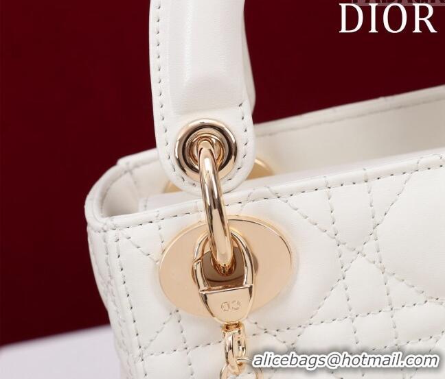 Buy Discount Dior Mini Lady Dior Bag in Cannage Lambskin M0505 White/Gold 2024