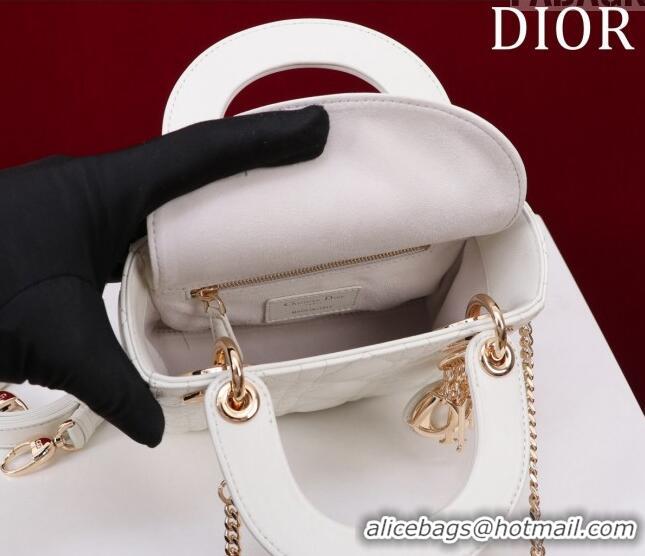 Buy Discount Dior Mini Lady Dior Bag in Cannage Lambskin M0505 White/Gold 2024