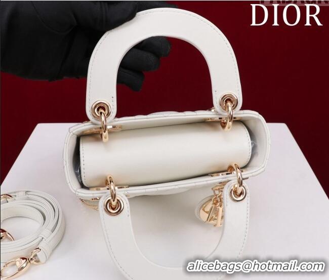 Buy Discount Dior Mini Lady Dior Bag in Cannage Lambskin M0505 White/Gold 2024