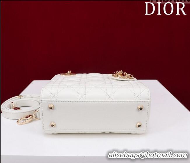 Buy Discount Dior Mini Lady Dior Bag in Cannage Lambskin M0505 White/Gold 2024