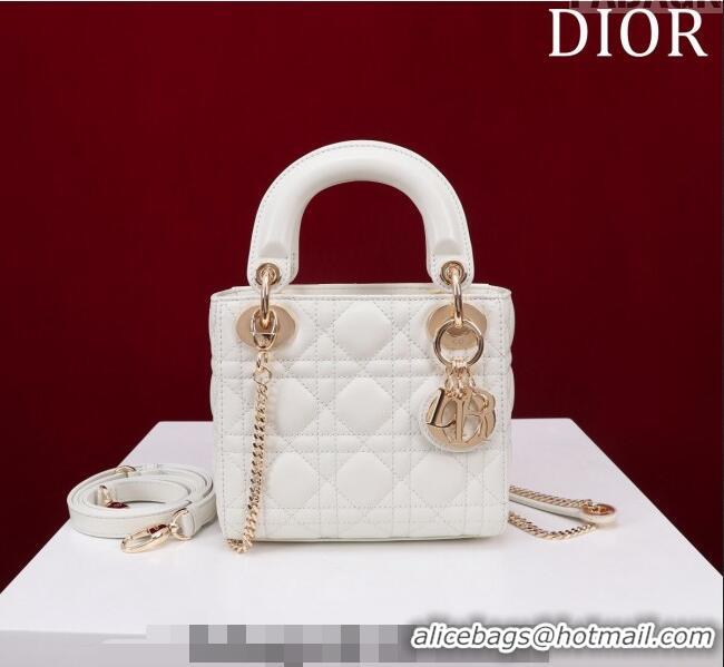 Buy Discount Dior Mini Lady Dior Bag in Cannage Lambskin M0505 White/Gold 2024