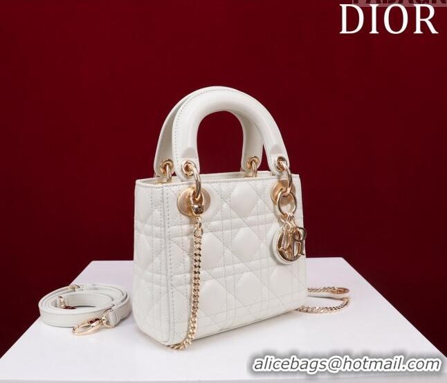 Buy Discount Dior Mini Lady Dior Bag in Cannage Lambskin M0505 White/Gold 2024